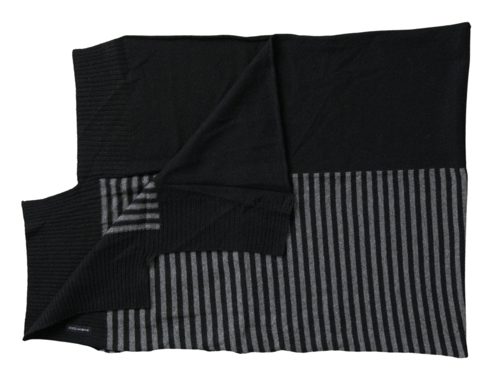 Dolce & Gabbana Black Gray Stripe Wool Neck Wrap Shawl Scarf - Scarves & Shawls