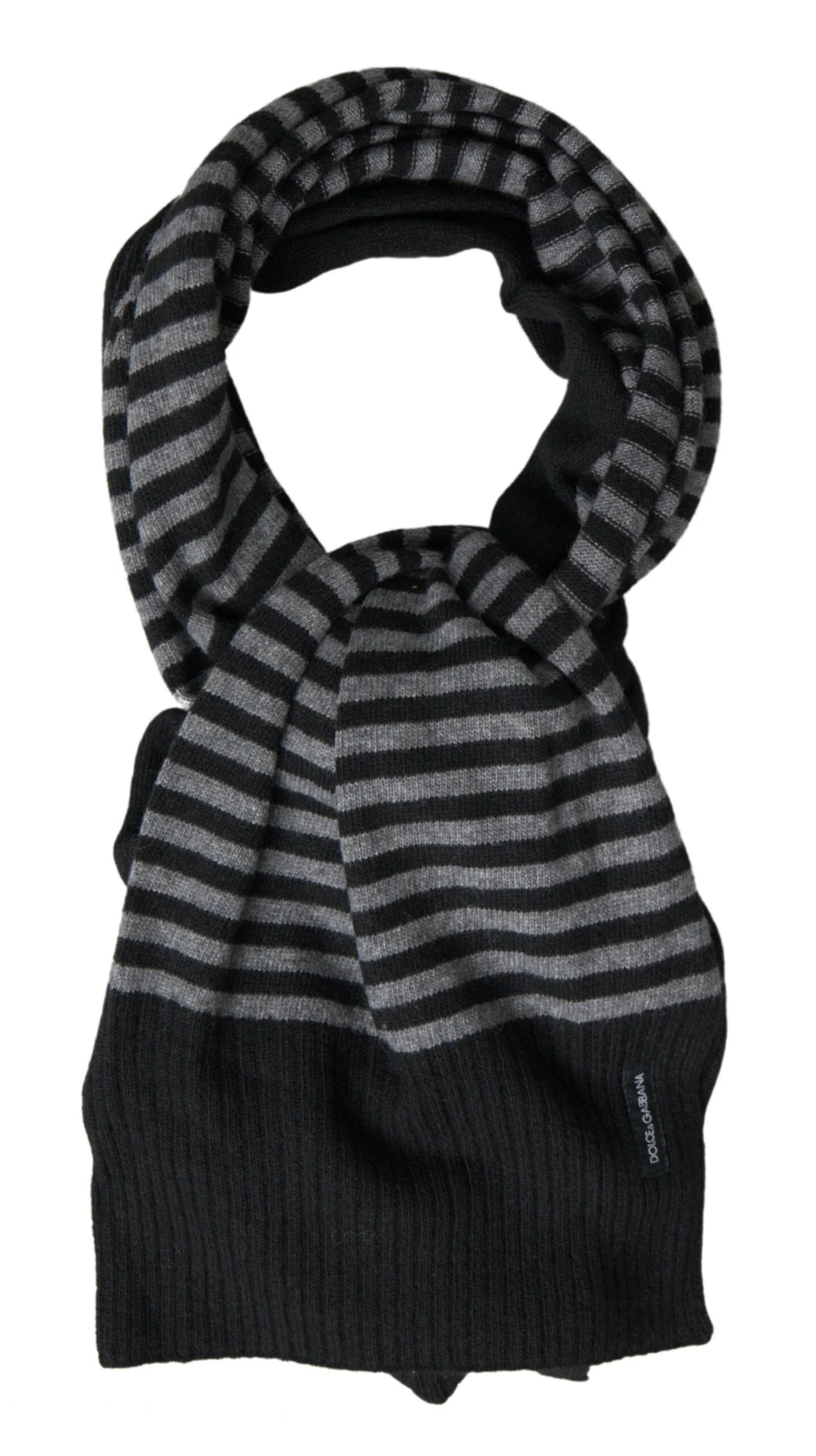 Dolce & Gabbana Black Gray Stripe Wool Neck Wrap Shawl Scarf - Scarves & Shawls