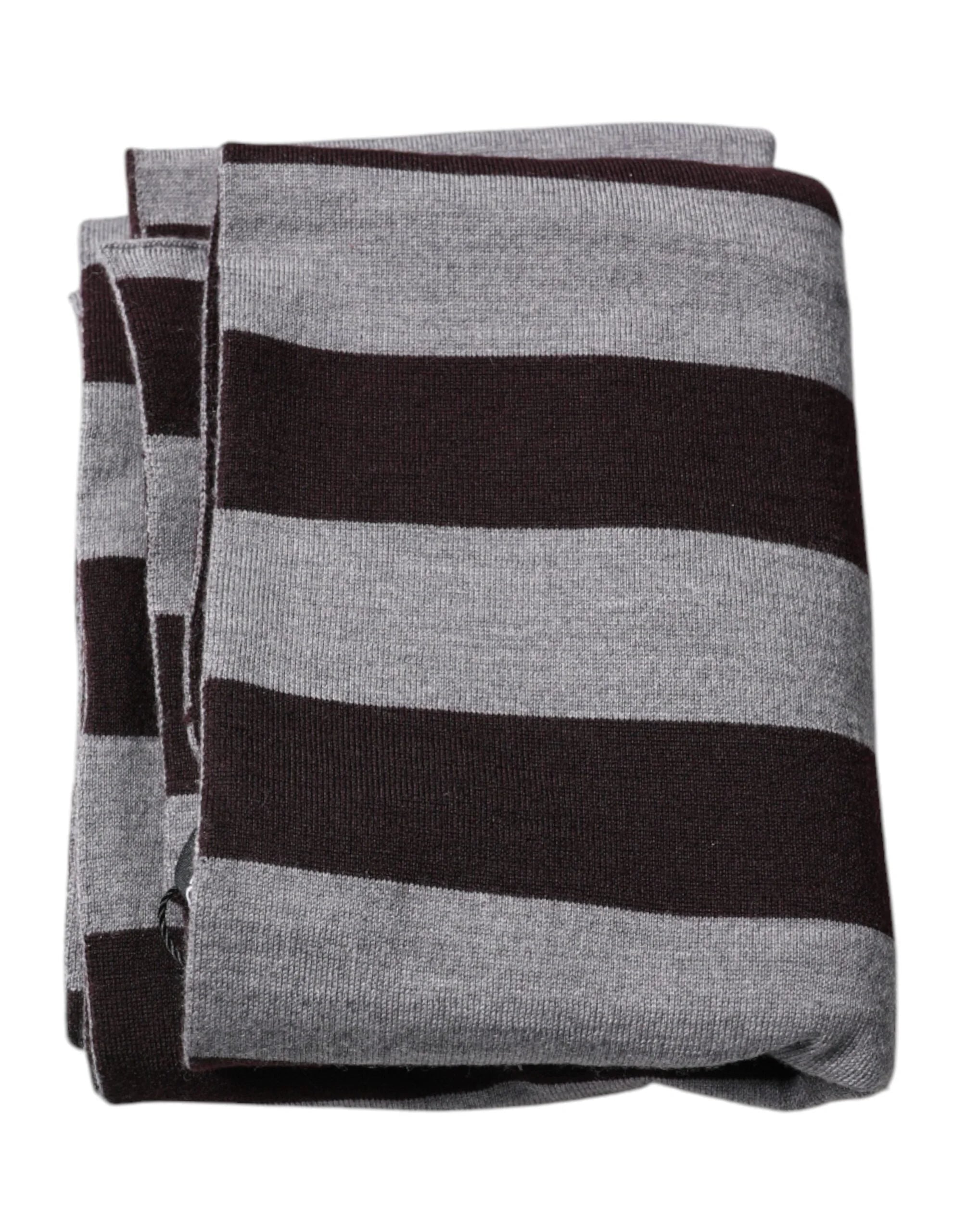 Dolce & Gabbana Black Gray Stripes Wool Neck Wrap Scarf - Scarves & Shawls