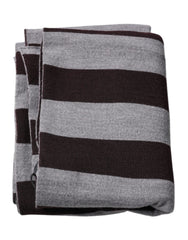Dolce & Gabbana Black Gray Stripes Wool Neck Wrap Scarf - Scarves & Shawls