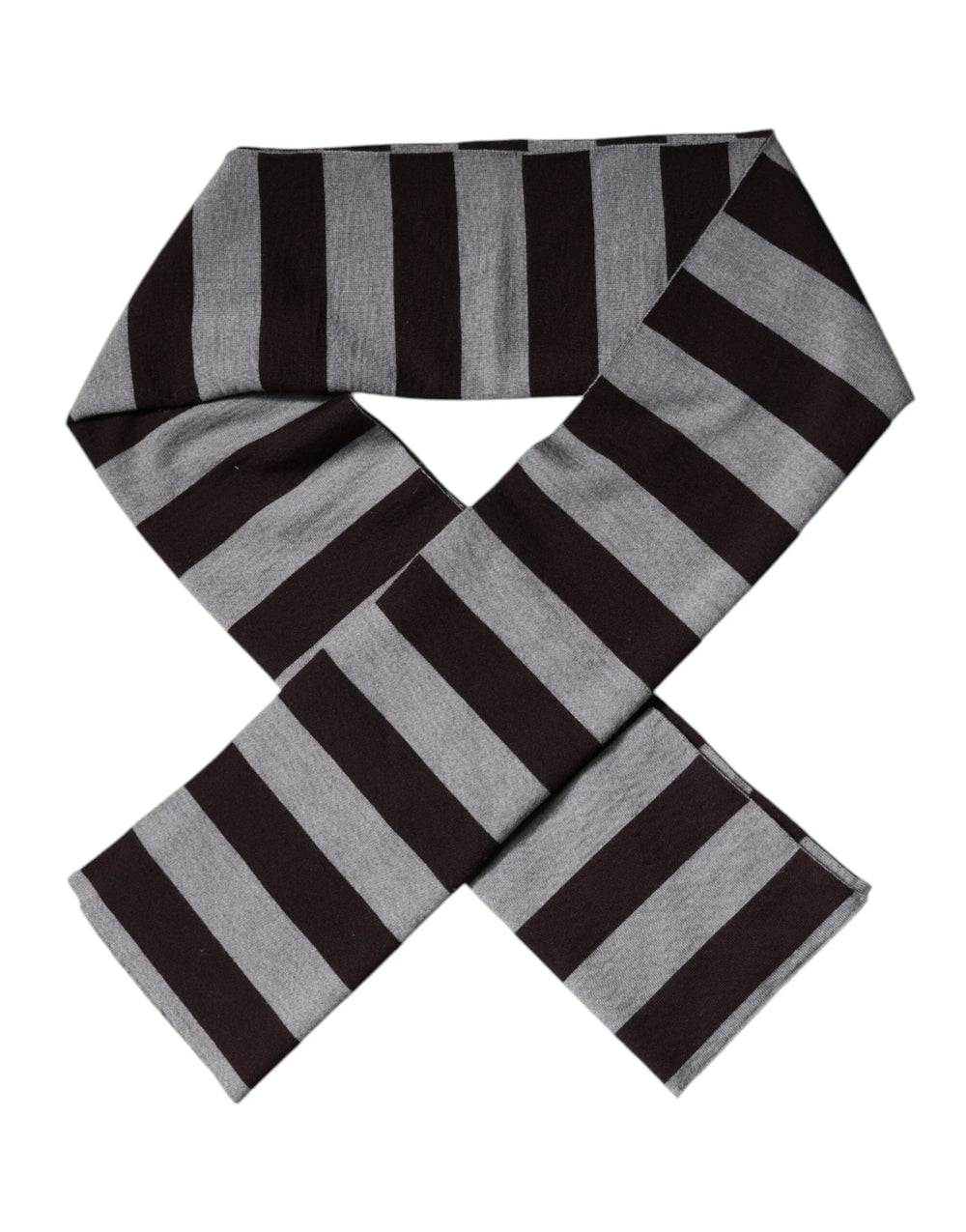 Dolce & Gabbana Black Gray Stripes Wool Neck Wrap Scarf - Scarves & Shawls