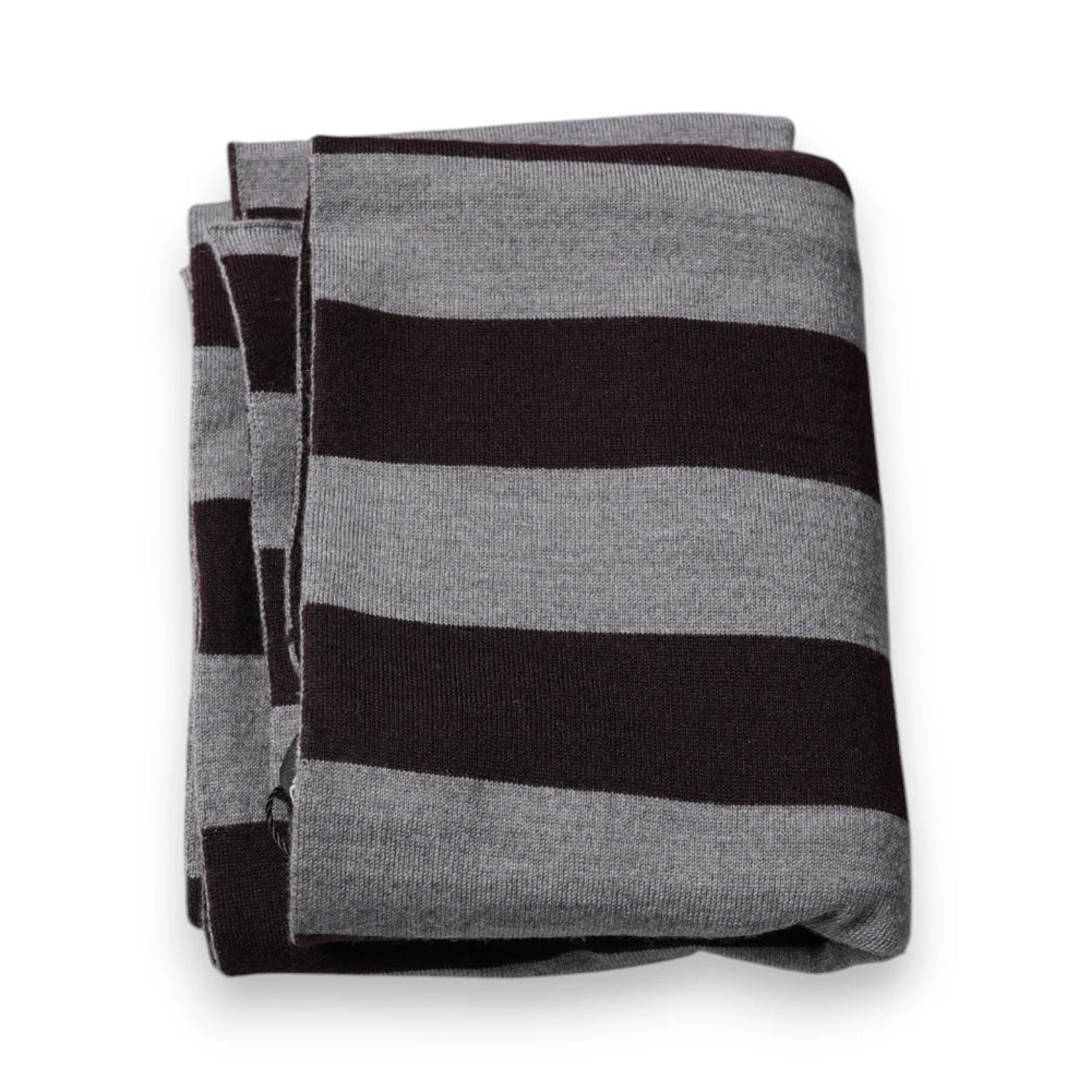 Dolce & Gabbana Black Gray Stripes Wool Neck Wrap Scarf - Scarves & Shawls