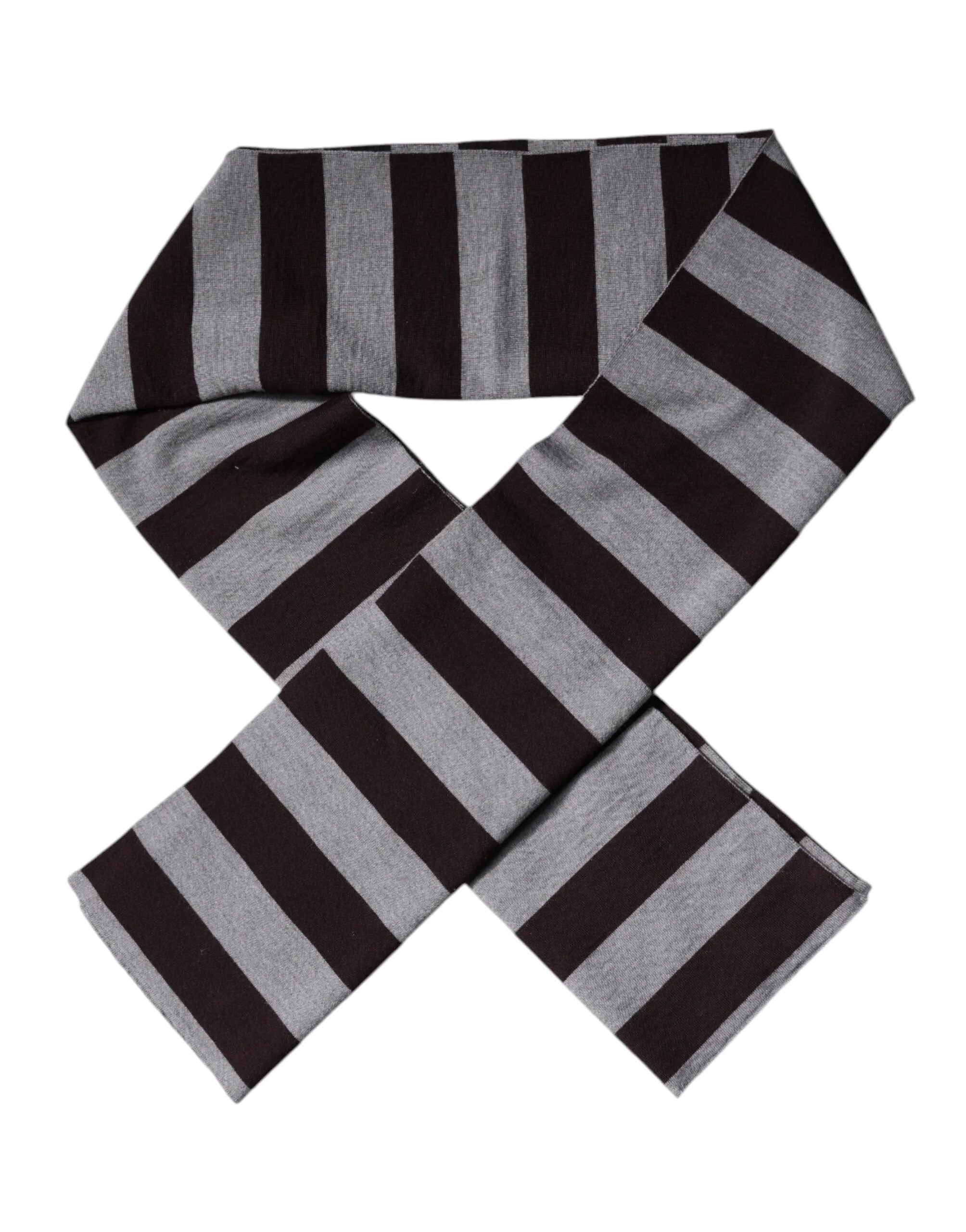Dolce & Gabbana Black Gray Stripes Wool Neck Wrap Scarf - Scarves & Shawls