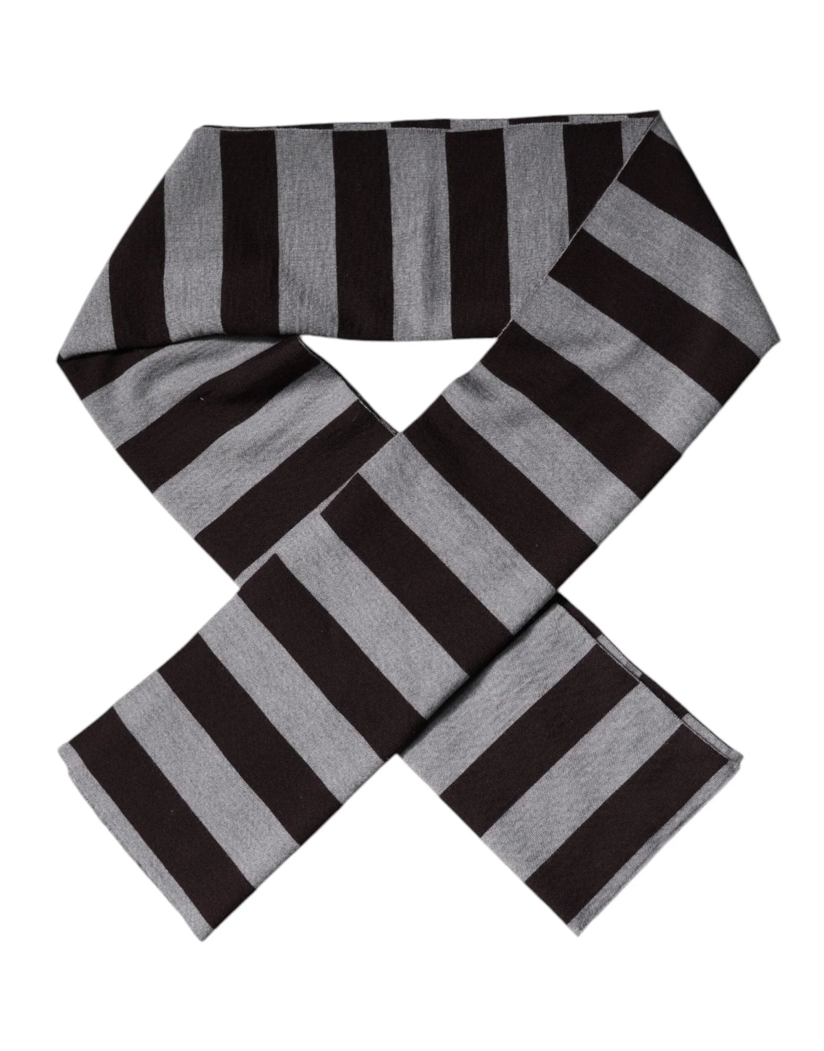 Dolce & Gabbana Black Gray Stripes Wool Neck Wrap Scarf - Scarves & Shawls