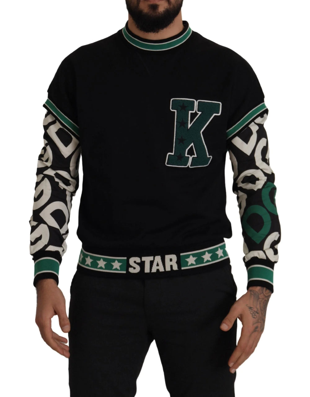 Dolce & Gabbana Black Green Cotton KING Star Crewneck Pullover Sweater - XS - Sweaters
