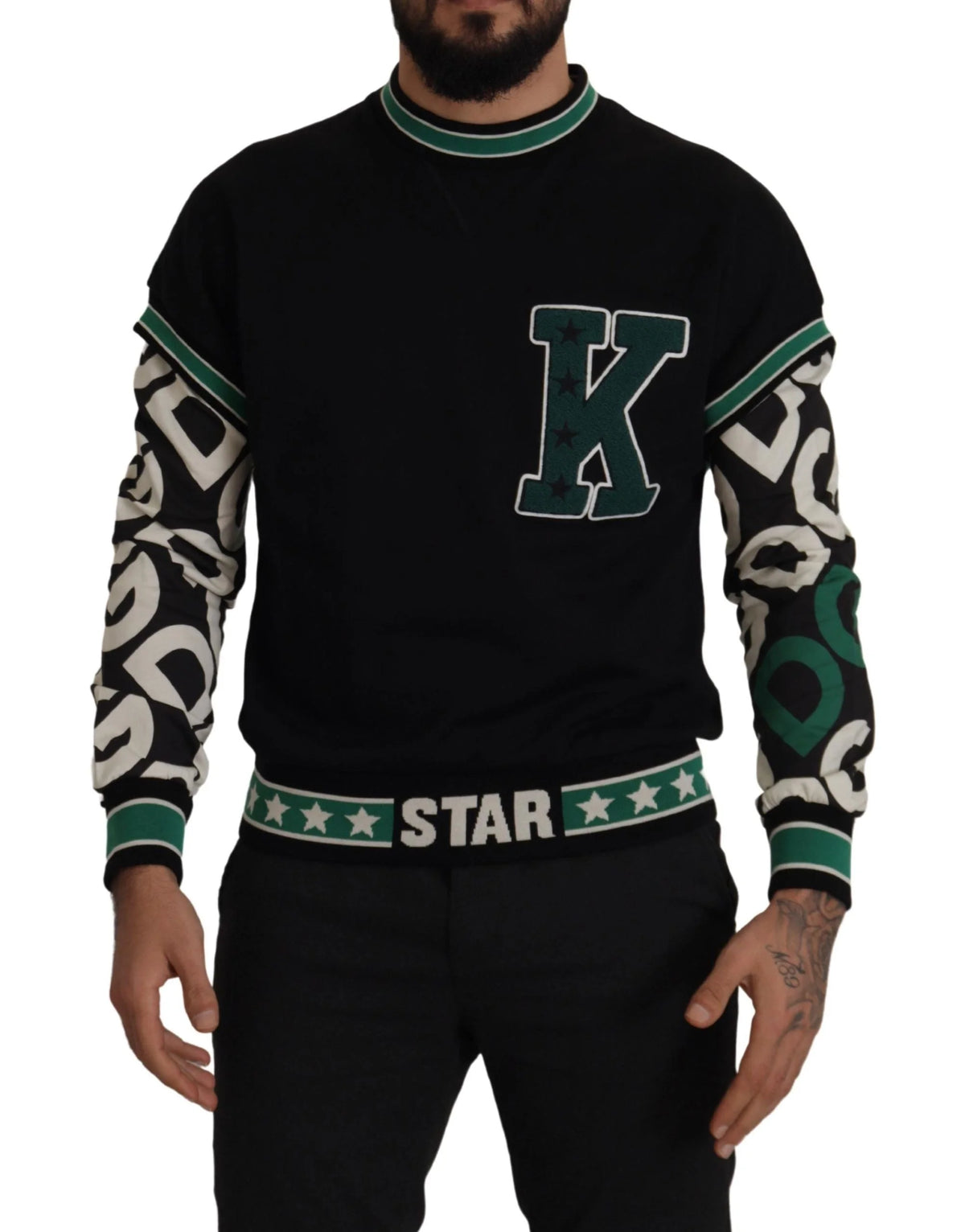 Dolce & Gabbana Black Green Cotton KING Star Crewneck Pullover Sweater - XS - Sweaters