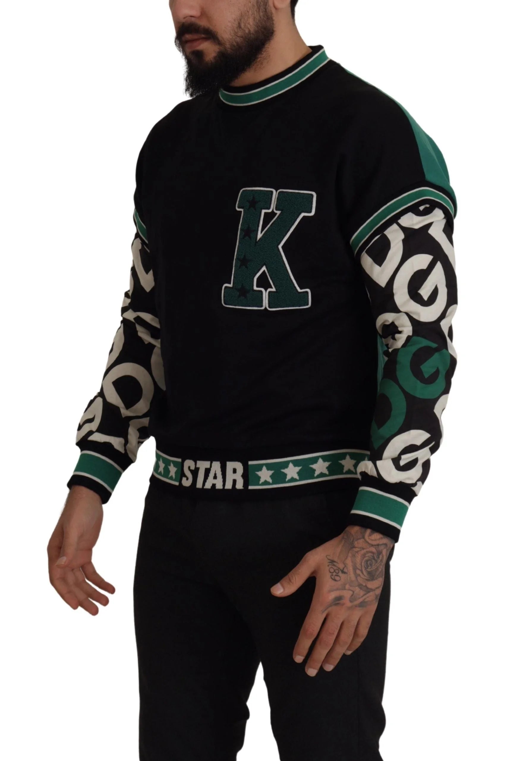 Dolce & Gabbana Black Green Cotton KING Star Crewneck Pullover Sweater - XS - Sweaters