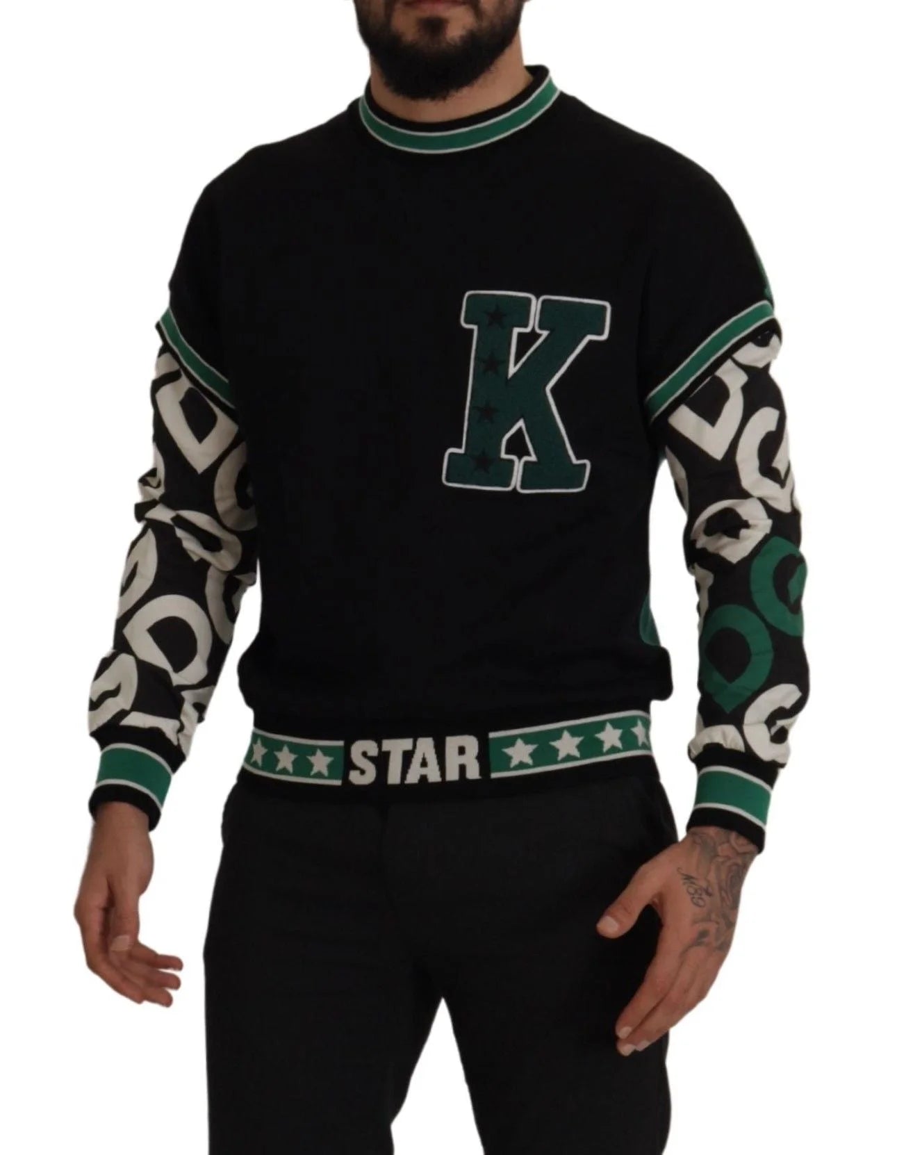 Dolce & Gabbana Black Green Cotton KING Star Crewneck Pullover Sweater - XS - Sweaters