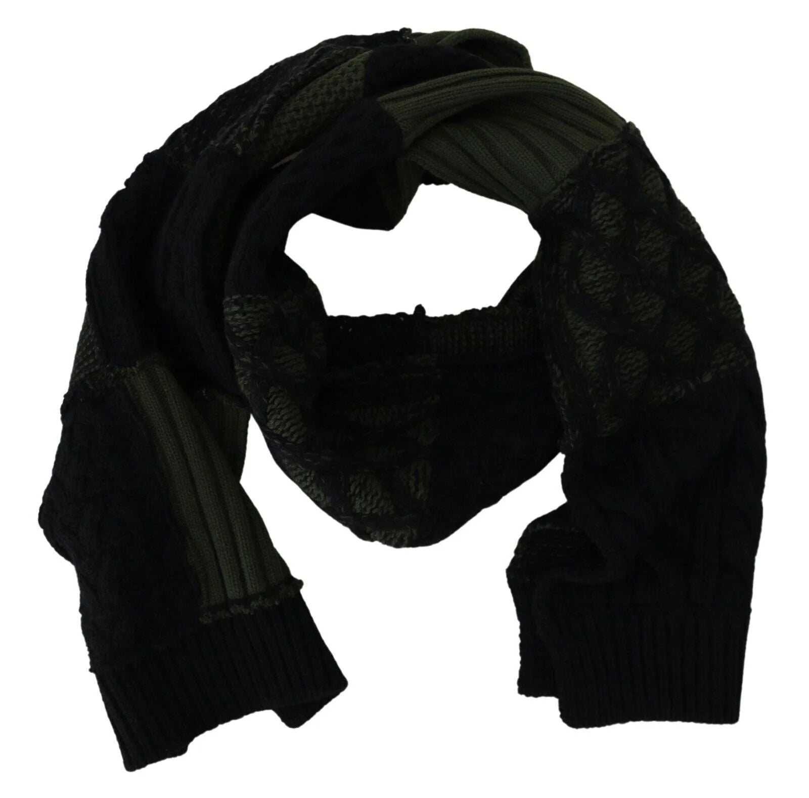 Dolce & Gabbana Black Green Knitted Men Neck Wrap Shawl Scarf - Scarves & Shawls