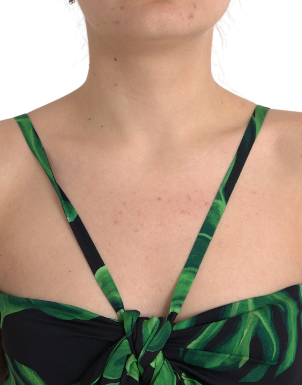 Dolce & Gabbana Black Green Leaf Silk Halter Cropped Top - IT42|M - Tank Tops