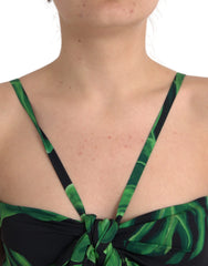 Dolce & Gabbana Black Green Leaf Silk Halter Cropped Top - IT42|M - Tank Tops
