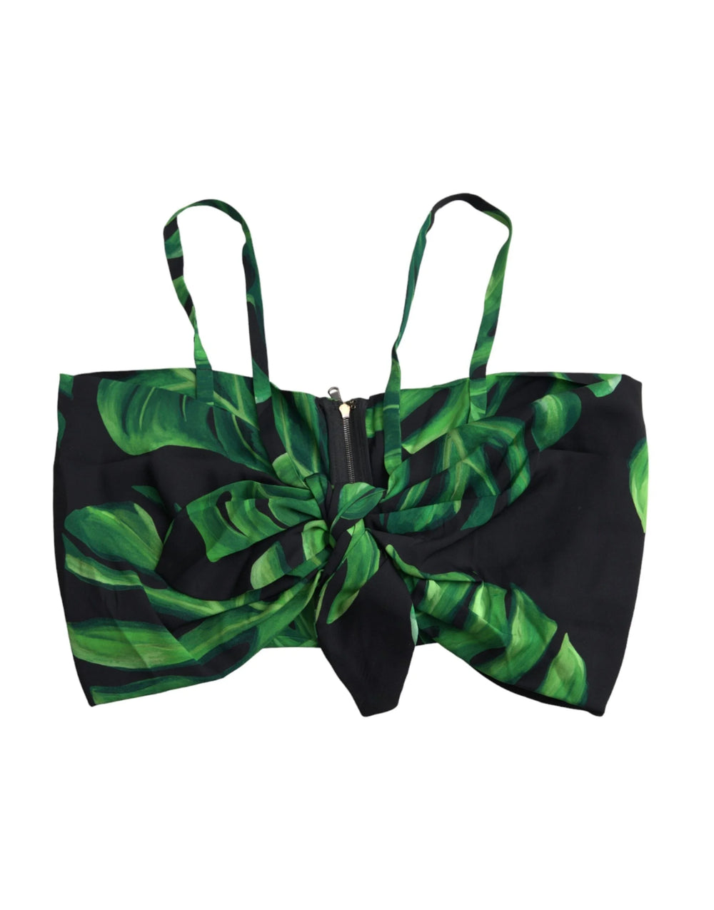 Dolce & Gabbana Black Green Leaf Silk Halter Cropped Top - IT42|M - Tank Tops