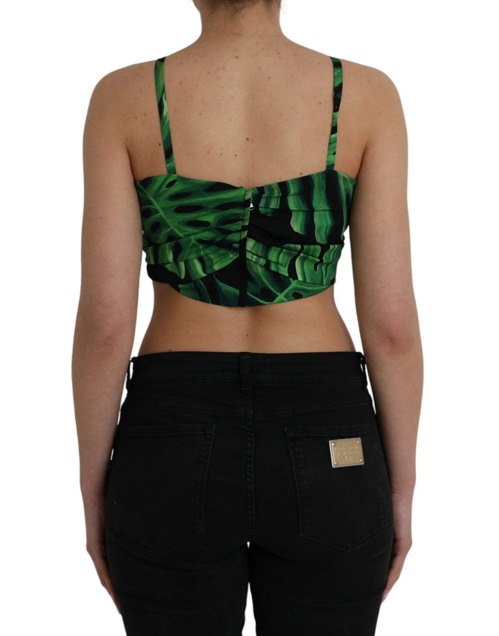 Dolce & Gabbana Black Green Leaf Silk Halter Cropped Top - IT42|M - Tank Tops