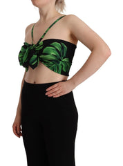 Dolce & Gabbana Black Green Leaf Silk Halter Cropped Top - IT48|XXL - Tank Tops