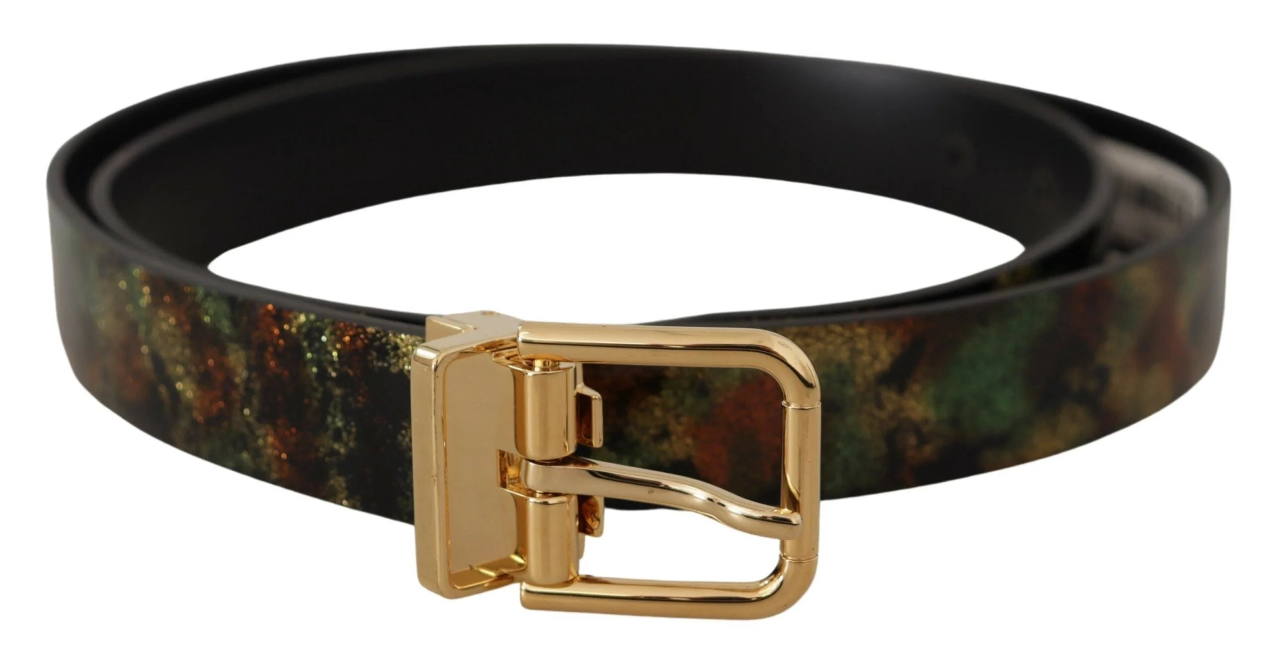 Dolce & Gabbana Black Green Leather Bronze Metal Buckle Belt - 90 cm / 36 Inches - Belts