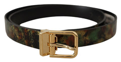Dolce & Gabbana Black Green Leather Bronze Metal Buckle Belt - 90 cm / 36 Inches - Belts
