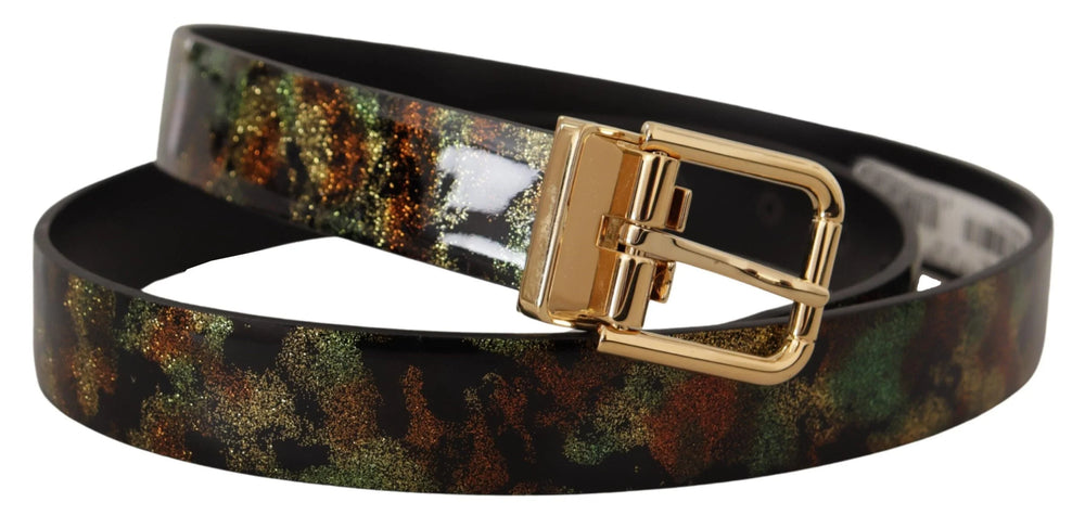 Dolce & Gabbana Black Green Leather Bronze Metal Buckle Belt - 90 cm / 36 Inches - Belts