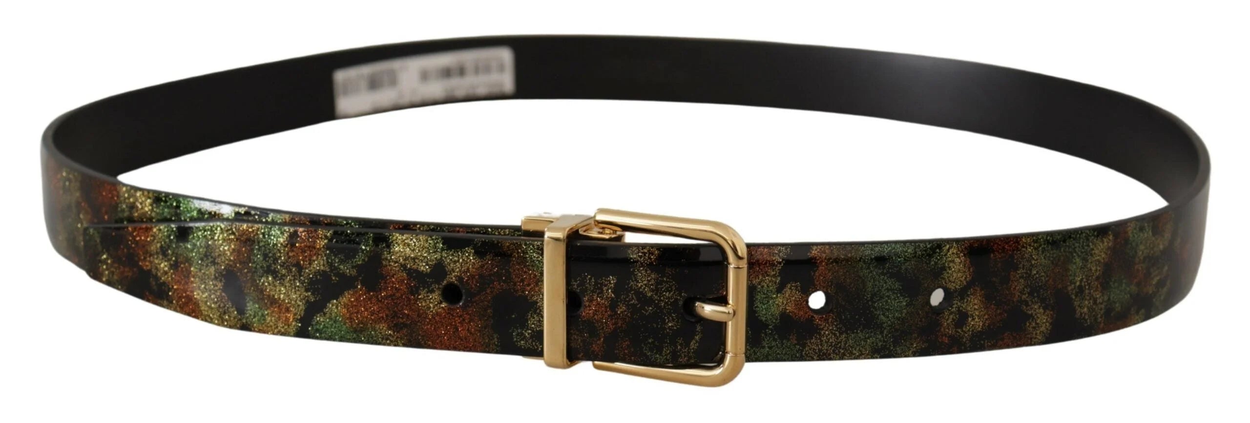 Dolce & Gabbana Black Green Leather Bronze Metal Buckle Belt - 90 cm / 36 Inches - Belts