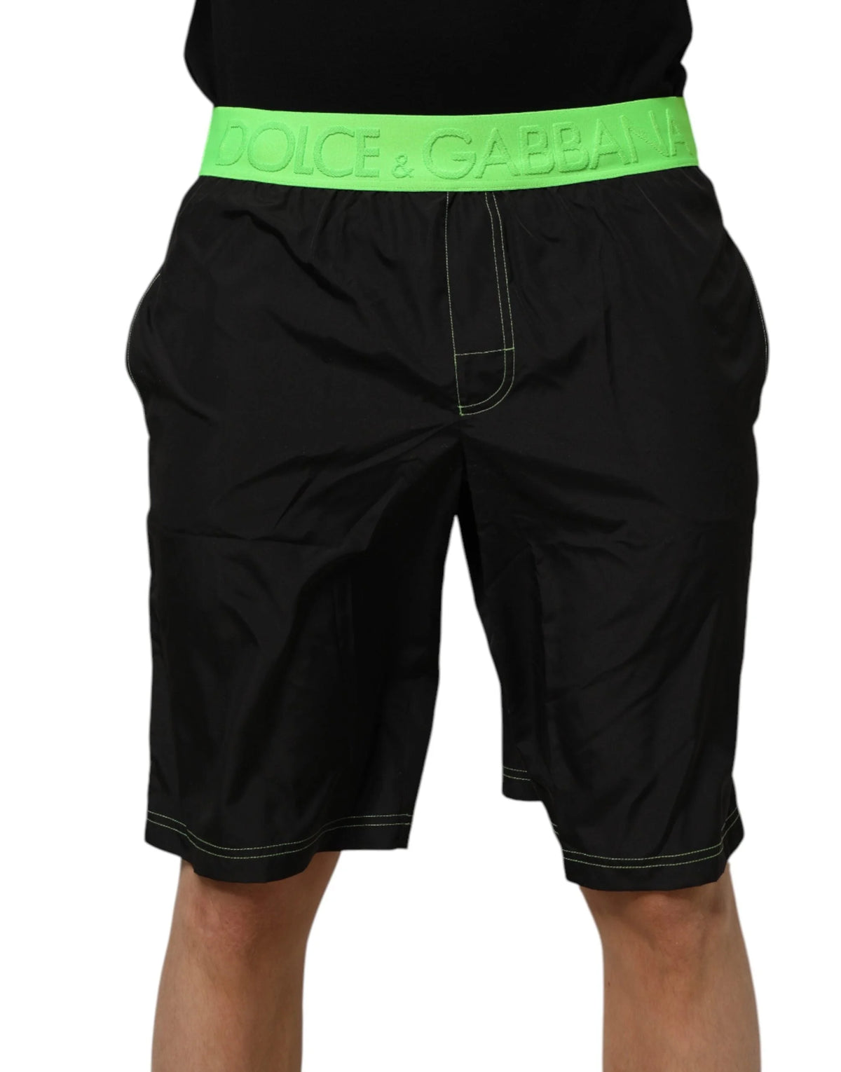 Dolce & Gabbana Black Green Logo Waistband Beachwear Short Swimwear - IT4 | S - Swim Boxers