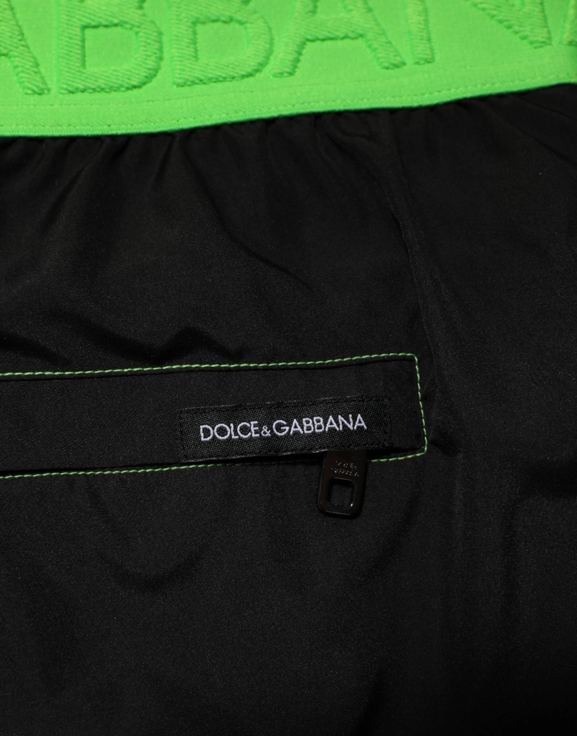 Dolce & Gabbana Black Green Logo Waistband Beachwear Short Swimwear - IT4 | S - Swim Boxers
