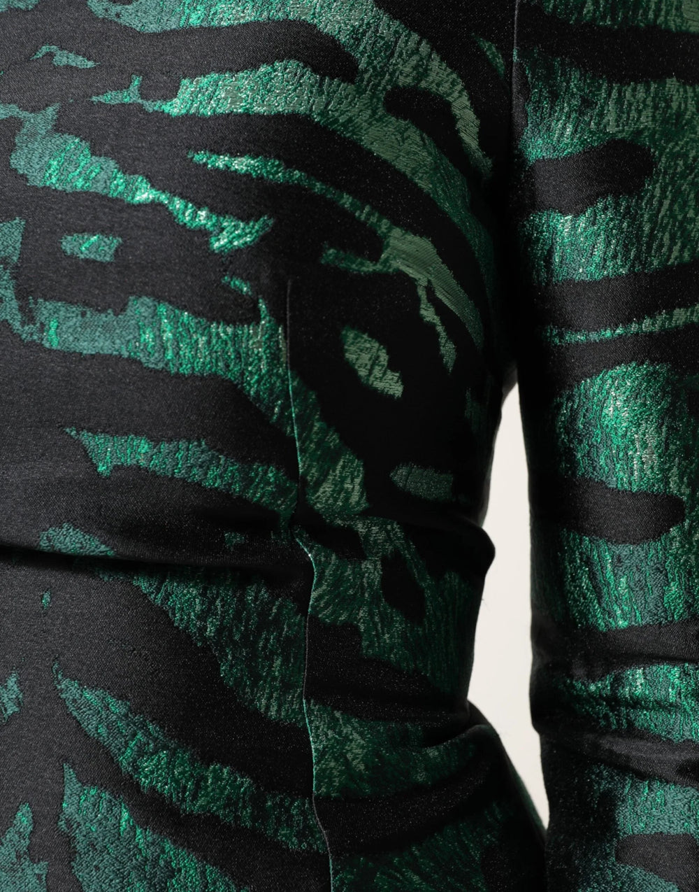 Dolce & Gabbana Black Green Metallic Jacquard Mini Long Dress - IT40|S - Dresses