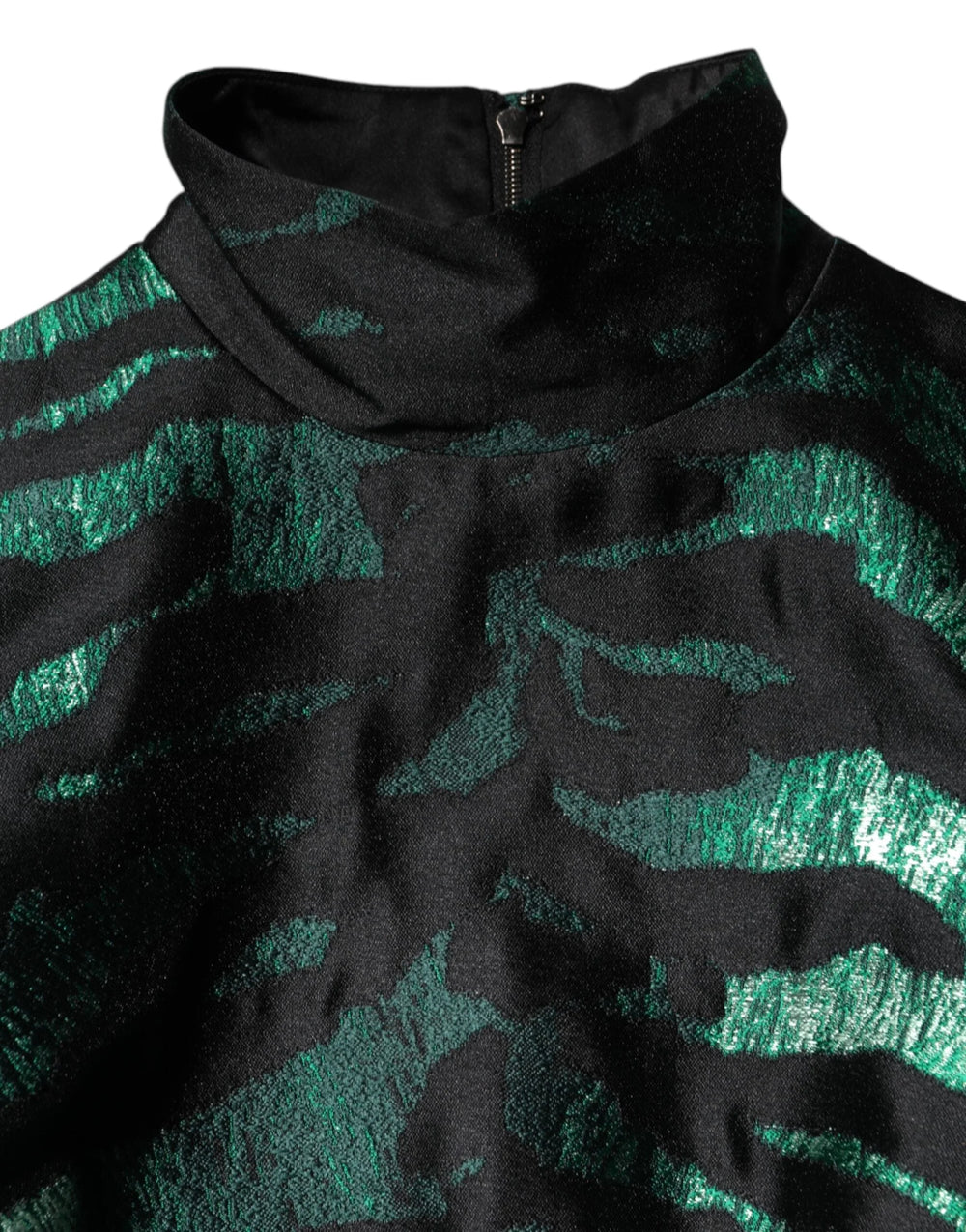 Dolce & Gabbana Black Green Metallic Jacquard Mini Long Dress - IT40|S - Dresses