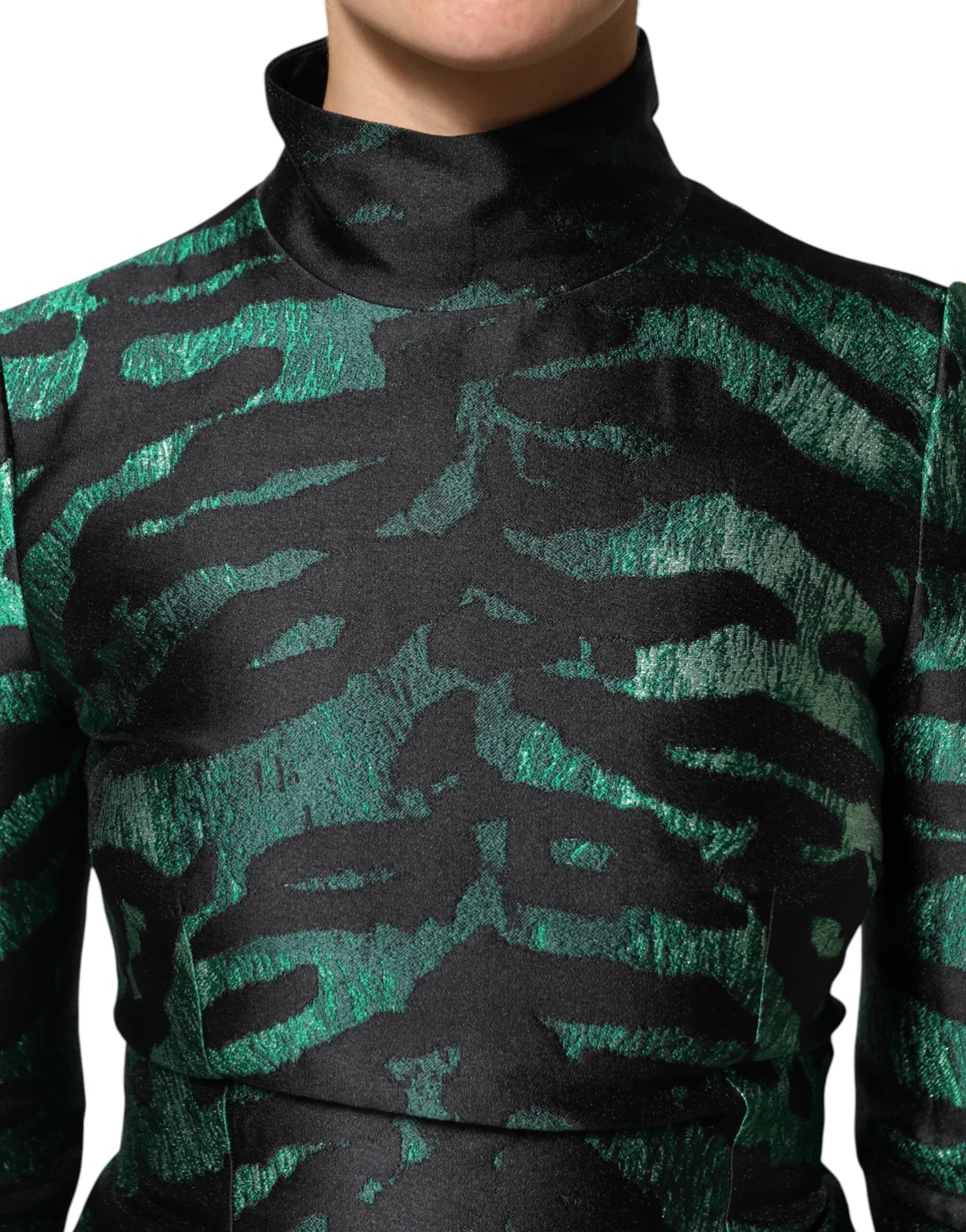 Dolce & Gabbana Black Green Metallic Jacquard Mini Long Dress - IT40|S - Dresses