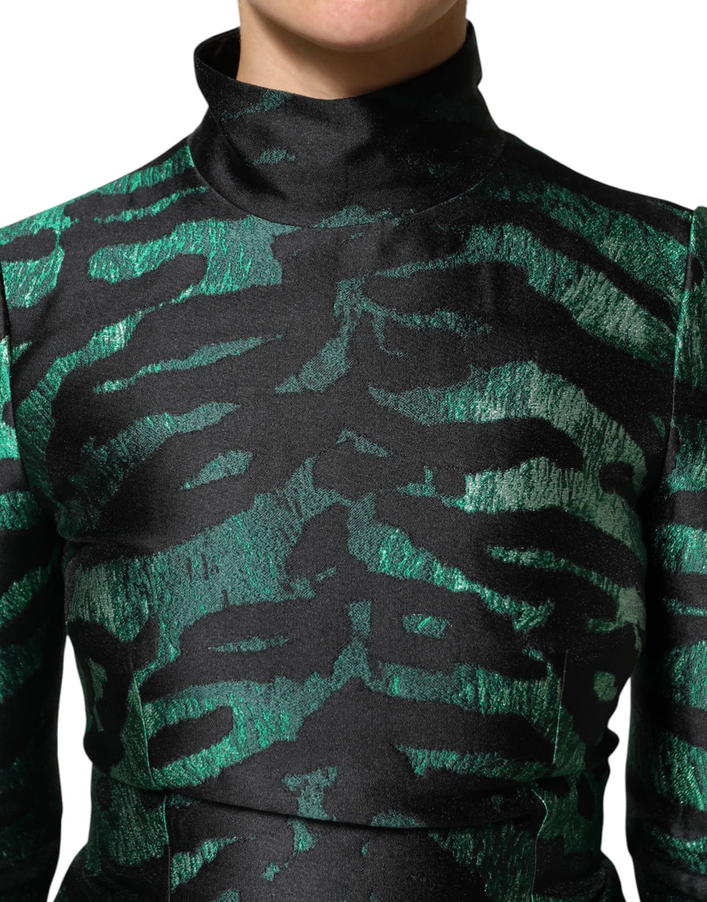 Dolce & Gabbana Black Green Metallic Jacquard Mini Long Dress - IT40|S - Dresses