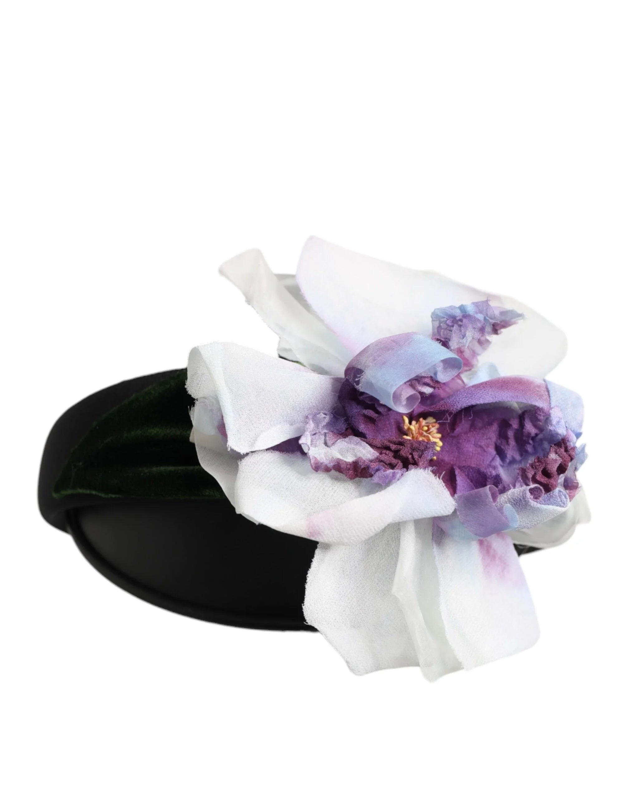 Dolce & Gabbana Black Green Silk Purple White Floral Appliqué Accessory Headband - Headbands