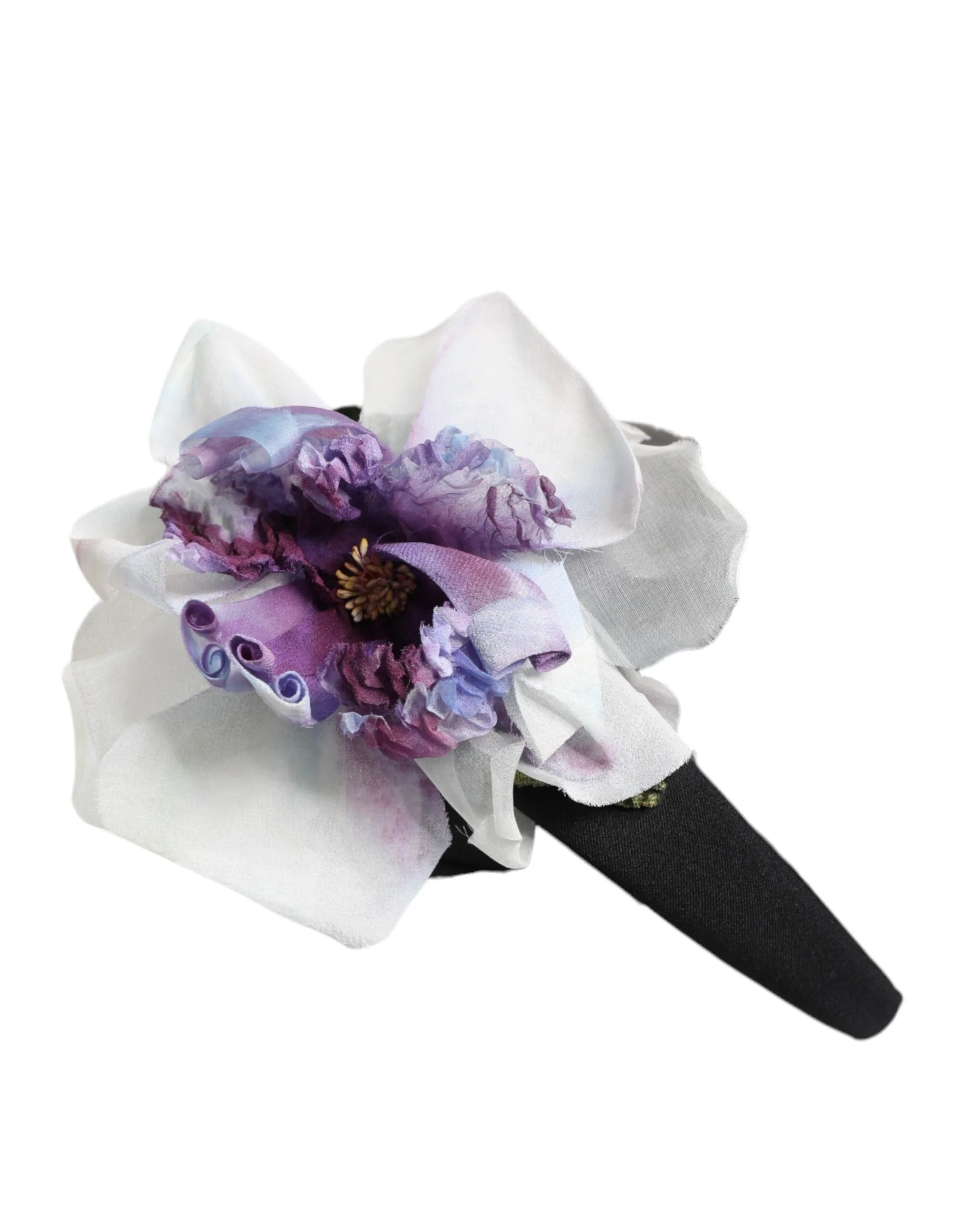 Dolce & Gabbana Black Green Silk Purple White Floral Appliqué Accessory Headband - Headbands