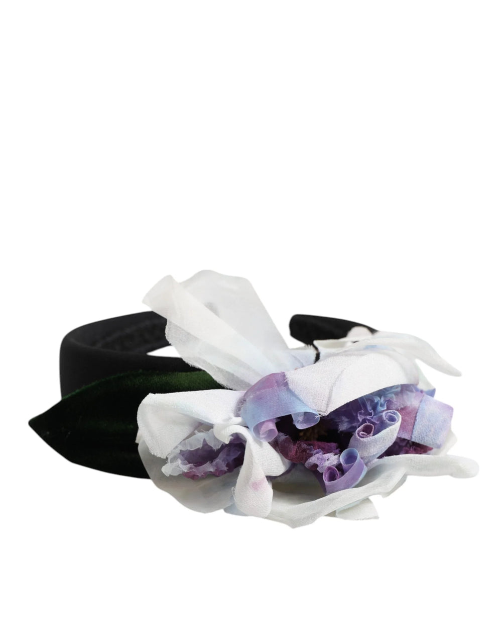 Dolce & Gabbana Black Green Silk Purple White Floral Appliqué Accessory Headband - Headbands