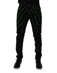Dolce & Gabbana Black Green Stripes Cotton Skinny Denim Jeans - IT48 | M - Jeans