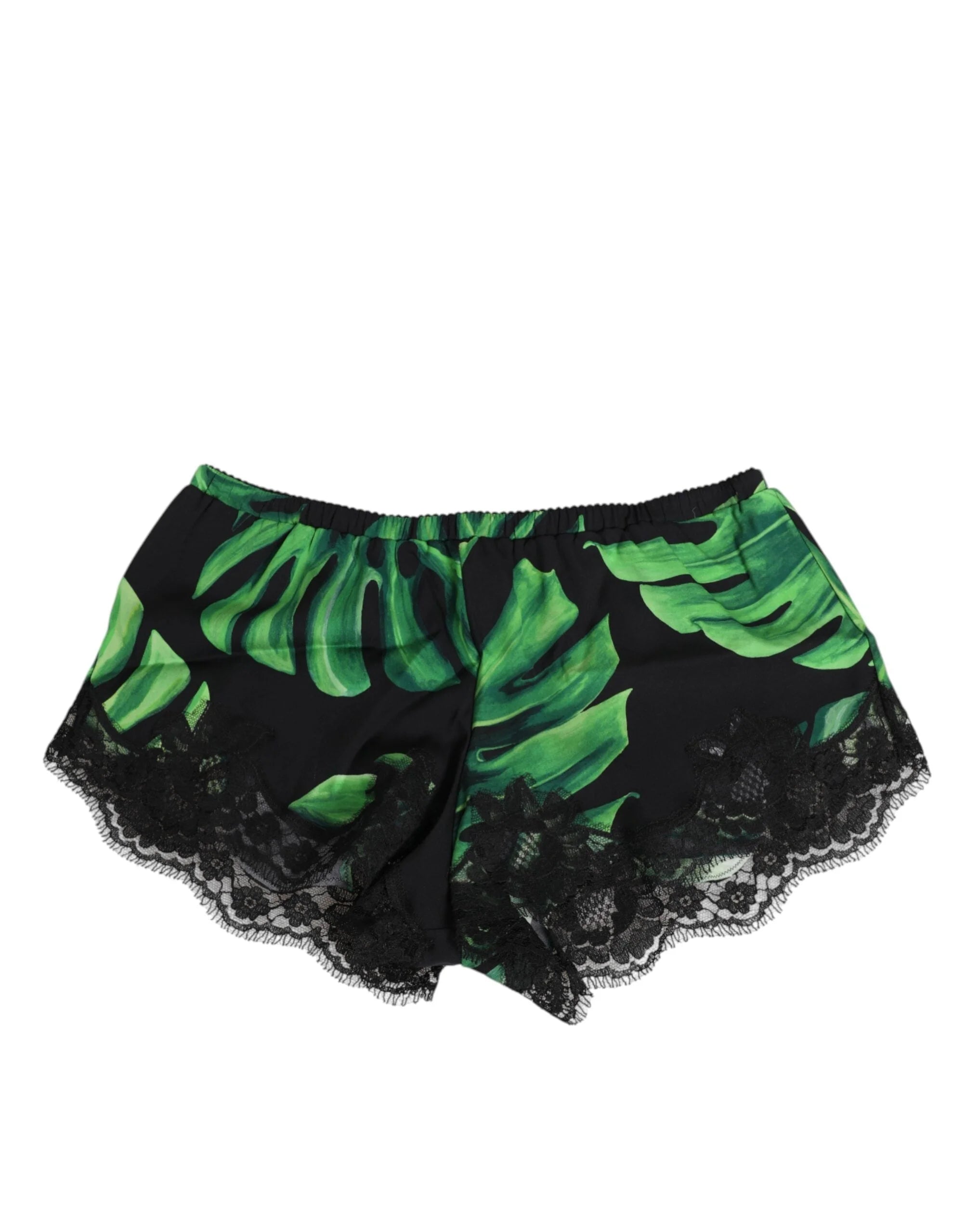 Dolce & Gabbana Black Green Tropical Print Lace Underwear - IT2 | S - Boyshorts