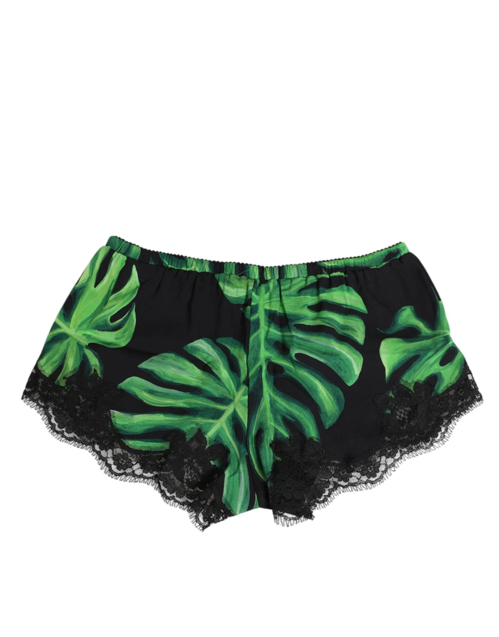 Dolce & Gabbana Black Green Tropical Print Lace Underwear - IT2 | S - Boyshorts