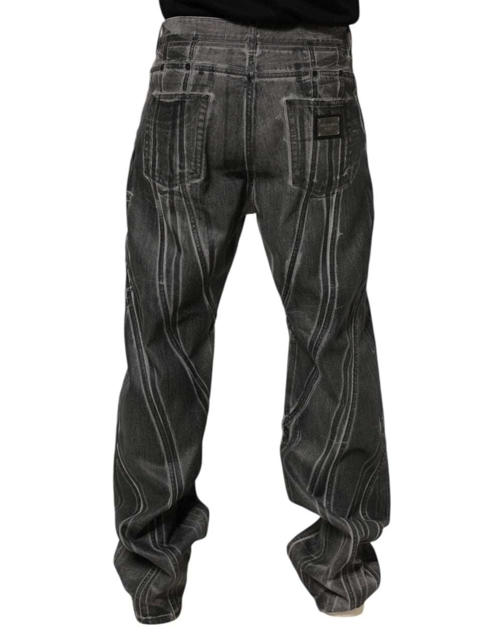 Dolce & Gabbana Black Grey Graphic Print Denim Pants Jeans - IT48 | M - Jeans