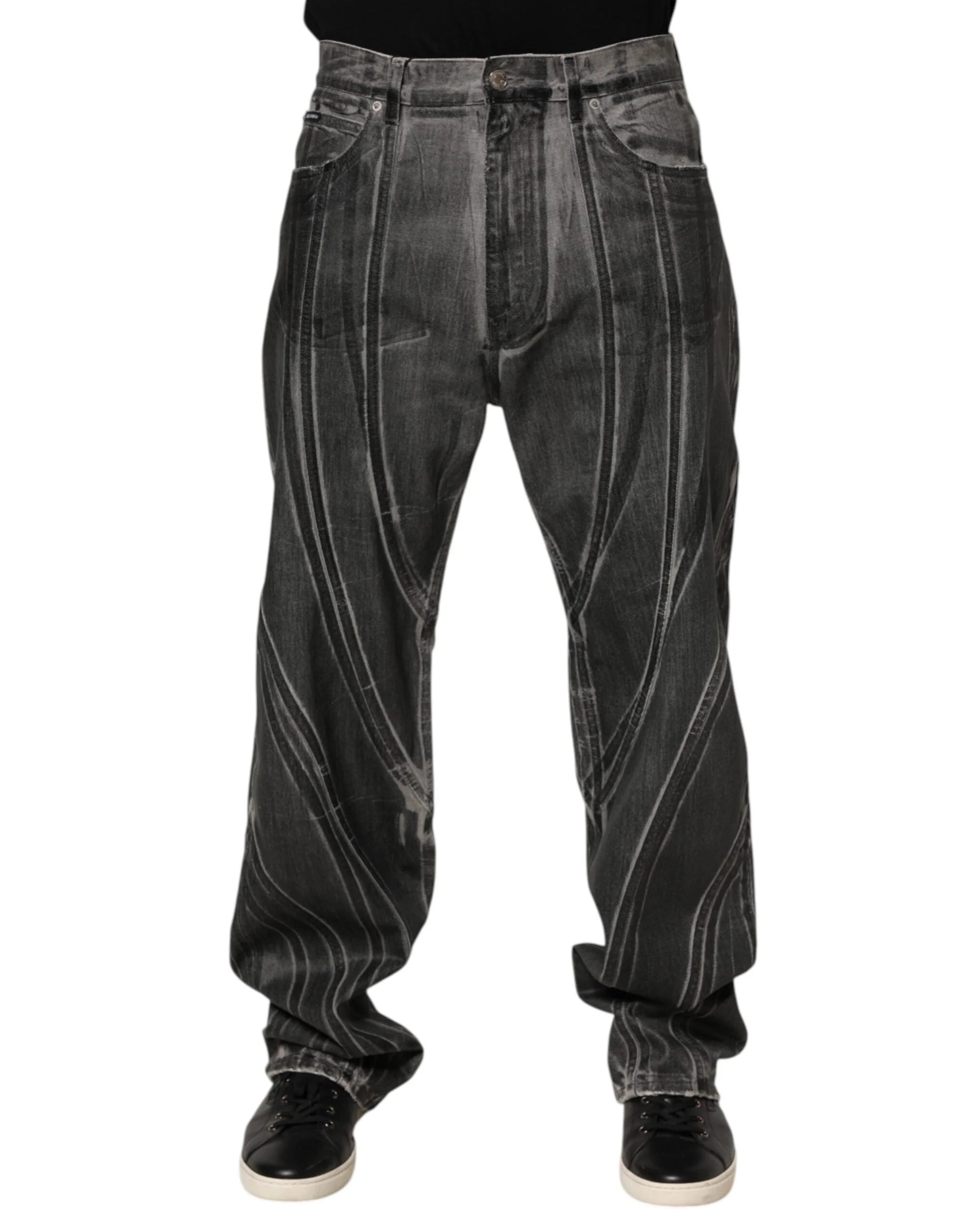 Dolce & Gabbana Black Grey Graphic Print Denim Pants Jeans - IT48 | M - Jeans