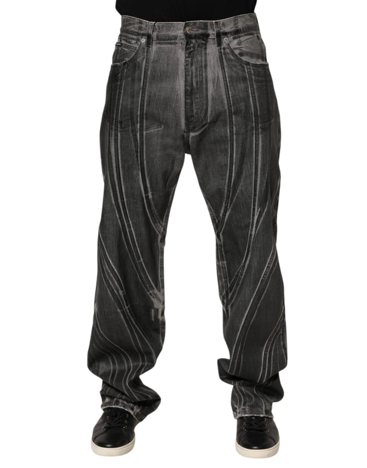 Dolce & Gabbana Black Grey Graphic Print Denim Pants Jeans - IT48 | M - Jeans