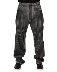 Dolce & Gabbana Black Grey Graphic Print Denim Pants Jeans - IT48 | M - Jeans
