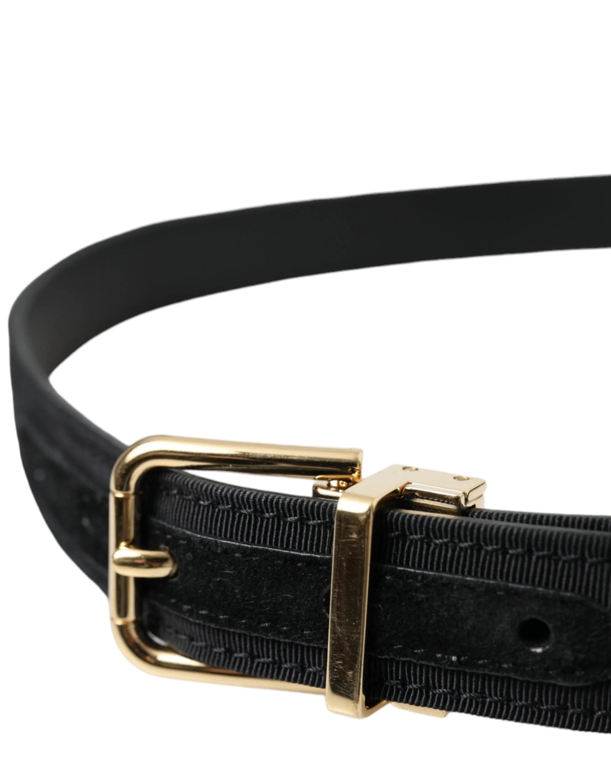 Dolce & Gabbana Black Gros Grain Gold Metal Buckle Belt Men - Belts