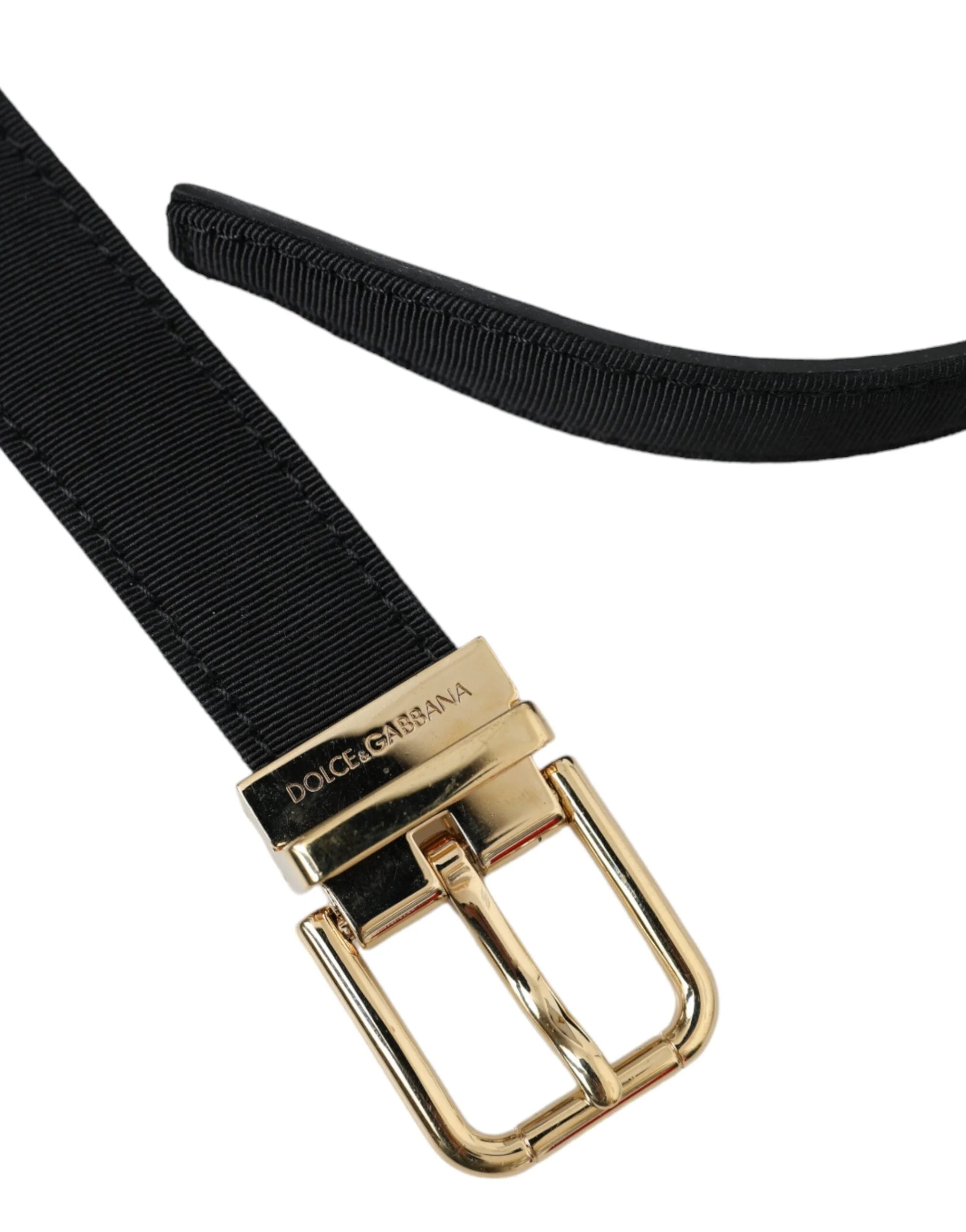 Dolce & Gabbana Black Gros Grain Gold Metal Buckle Belt Men - Belts