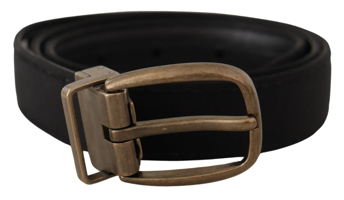 Dolce & Gabbana Black Grosgrain Leather Bronze Metal Belt - 80 cm / 32 Inches - Belts