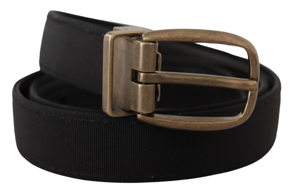 Dolce & Gabbana Black Grosgrain Leather Bronze Metal Belt - 80 cm / 32 Inches - Belts