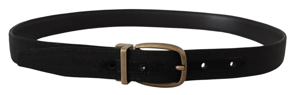 Dolce & Gabbana Black Grosgrain Leather Bronze Metal Belt - 80 cm / 32 Inches - Belts