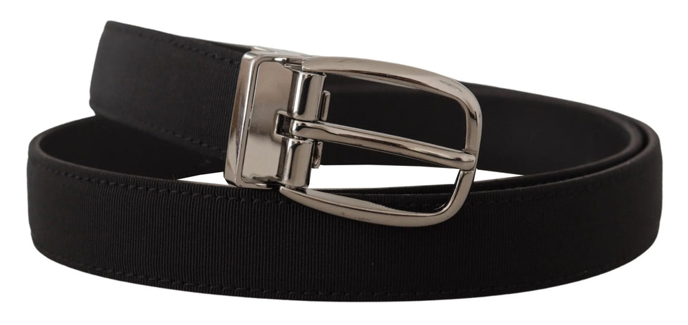 Dolce & Gabbana Black Grosgrain Leather Silver Logo Buckle Belt - Belts