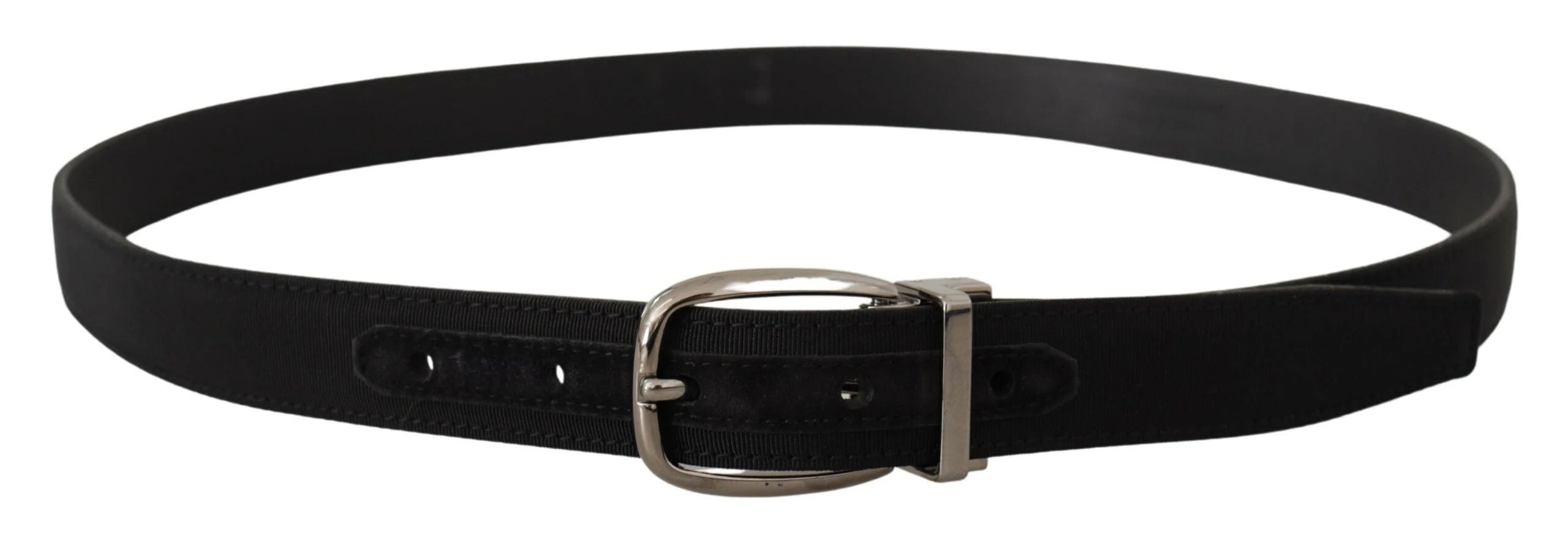 Dolce & Gabbana Black Grosgrain Leather Silver Logo Buckle Belt - Belts