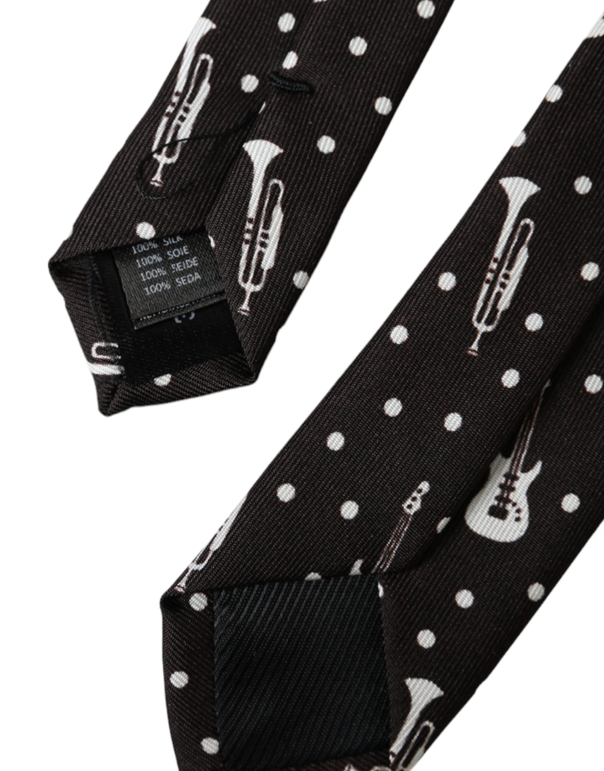 Dolce & Gabbana Black Guitar Print Silk Adjustable Tie - Neckties