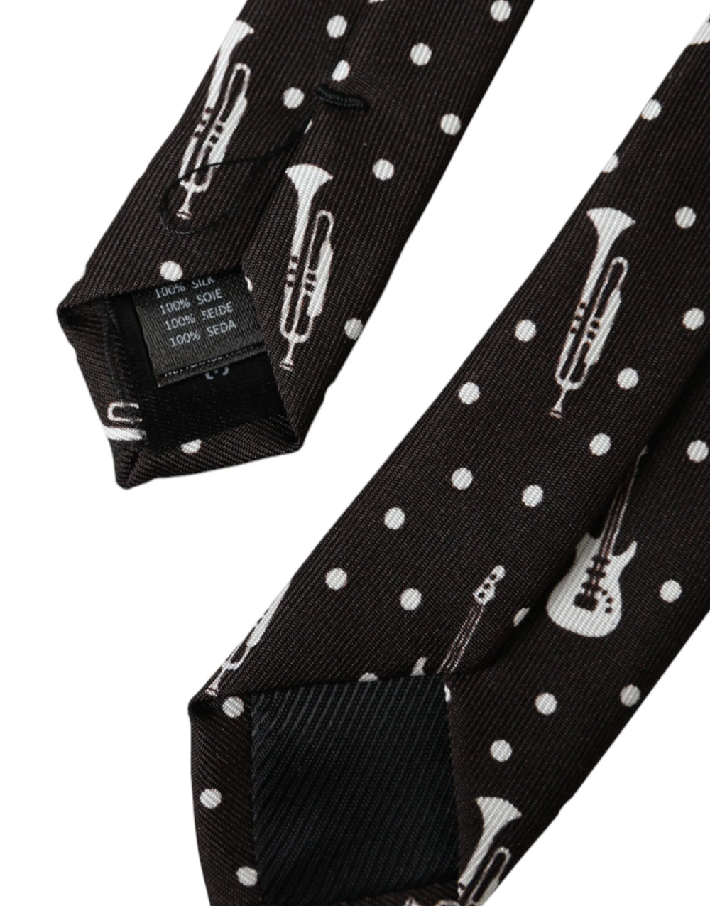 Dolce & Gabbana Black Guitar Print Silk Adjustable Tie - Neckties