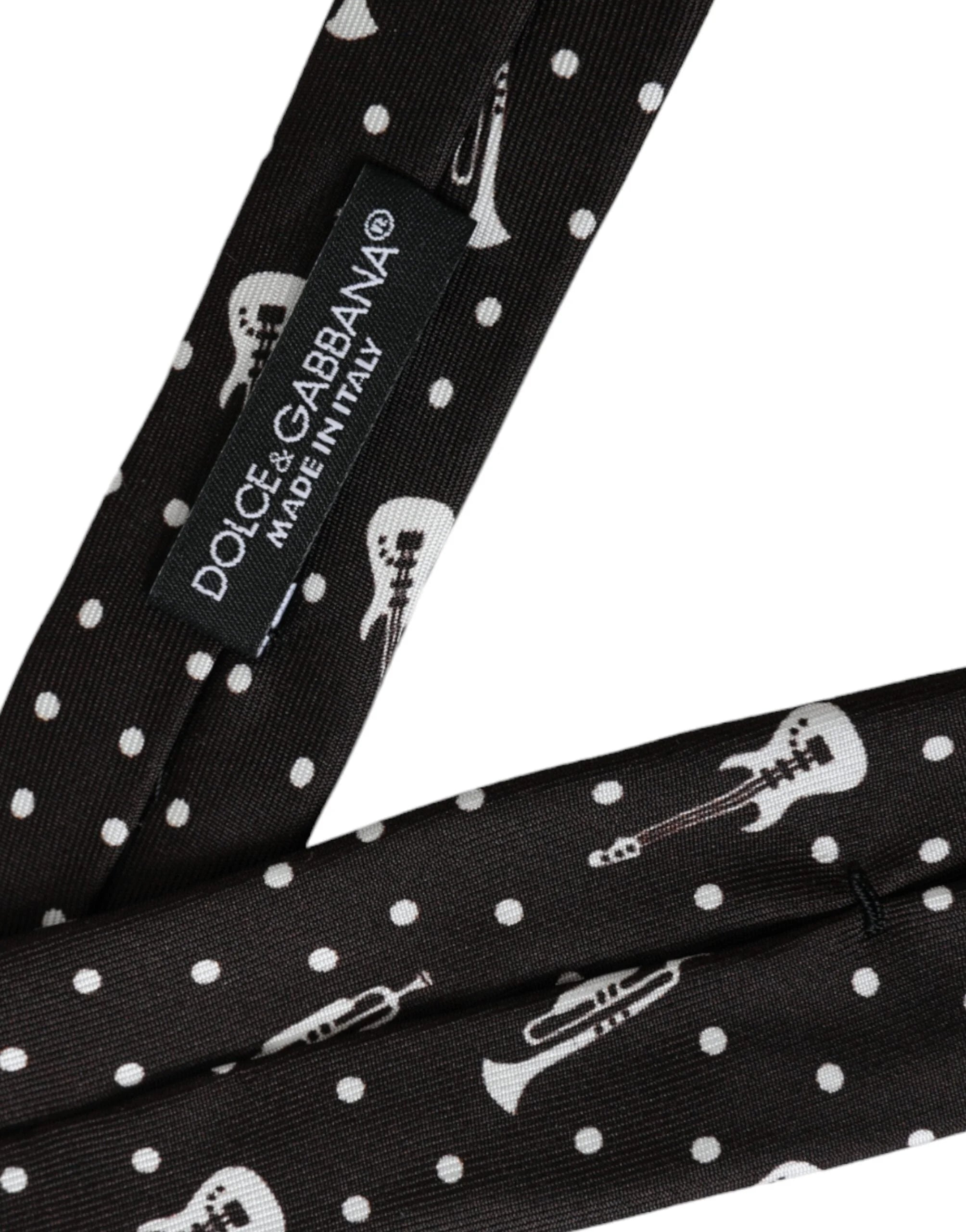 Dolce & Gabbana Black Guitar Print Silk Adjustable Tie - Neckties