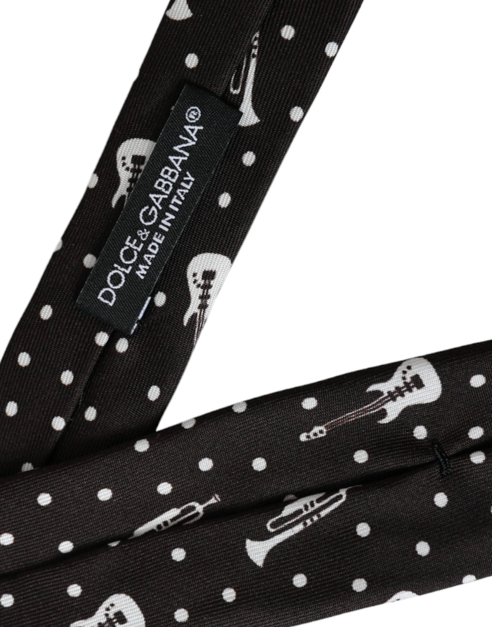 Dolce & Gabbana Black Guitar Print Silk Adjustable Tie - Neckties