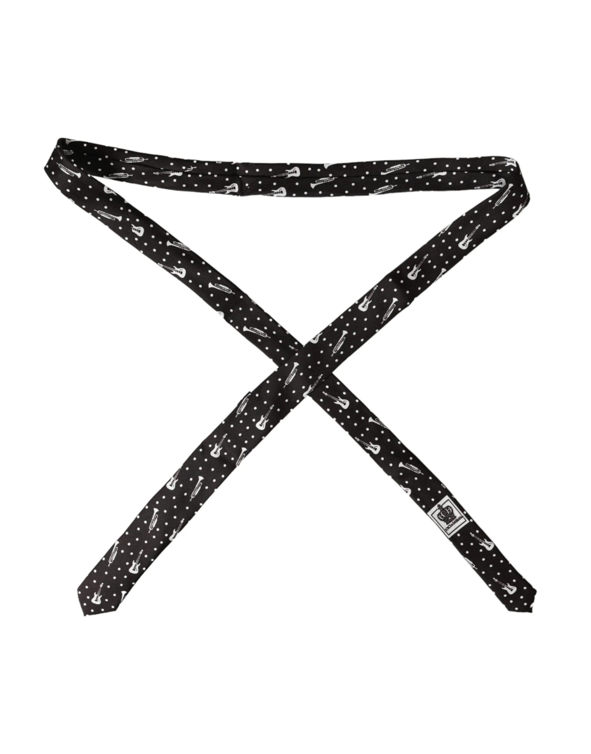 Dolce & Gabbana Black Guitar Print Silk Adjustable Tie - Neckties